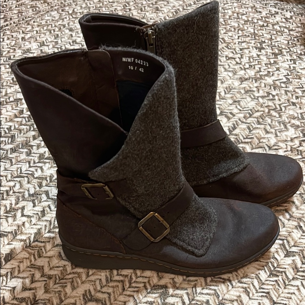 Born Brown and Gray Winter Boots with Side Zipper, mid calf, size 10